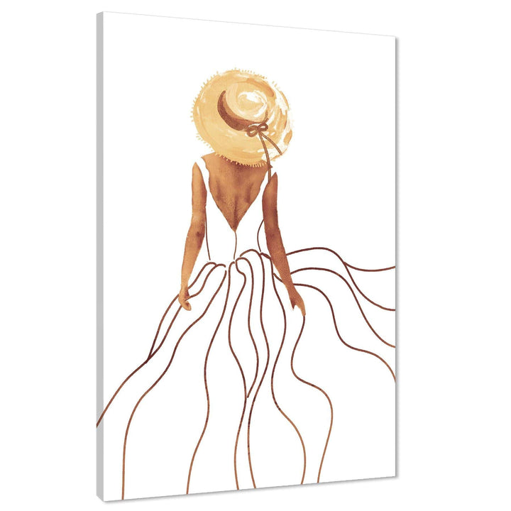 Brown Fashion Canvas Art Prints Woman in Dress and Hat - 1RP1381M