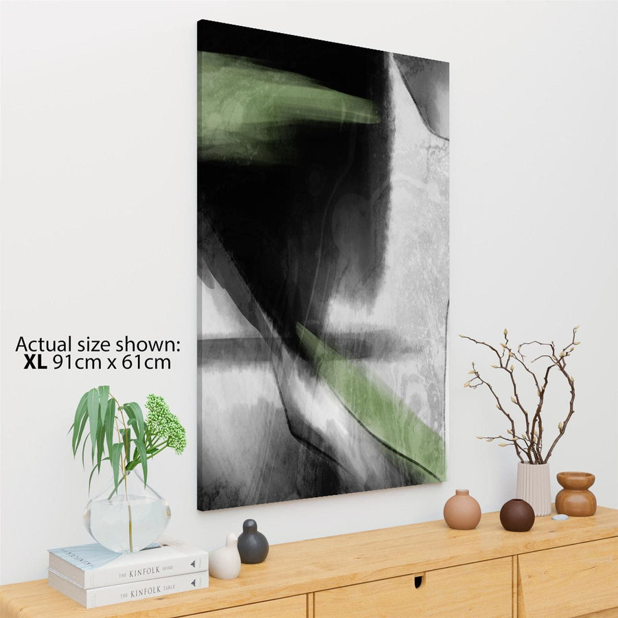 Abstract Black and White Sage Green Watercolour Canvas Art Pictures