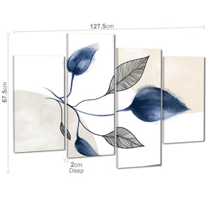 Blue Natural Leaves Floral Canvas Art Prints