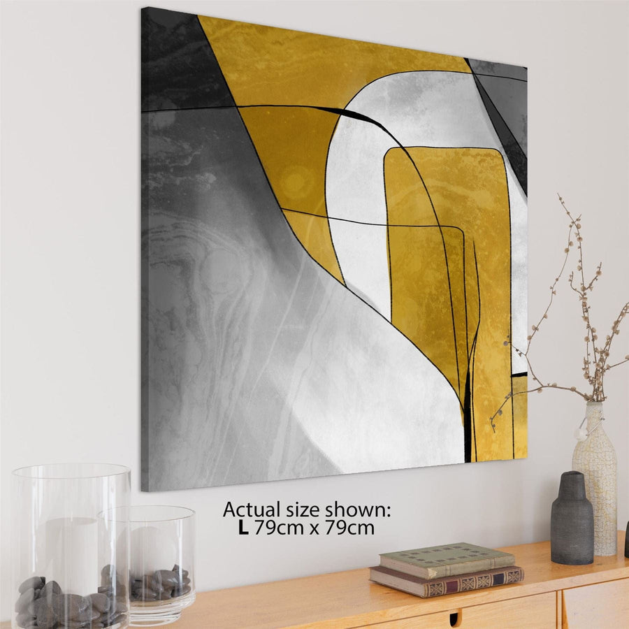 Abstract Mustard Yellow Grey Design Canvas Wall Art Print