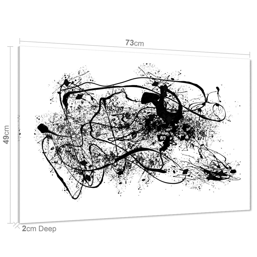 Abstract Black White Jackson Pollock Inspired Style Canvas Wall Art Print