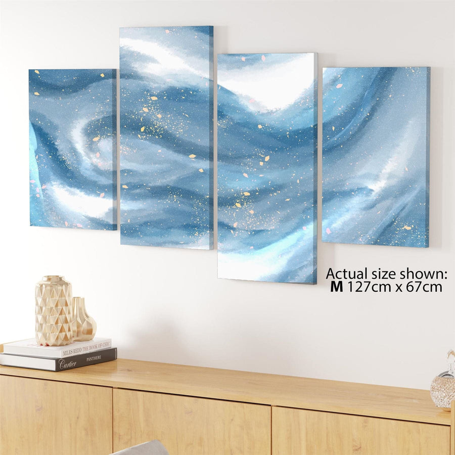 Abstract Light Blue White Watercolour Brushstrokes Canvas Wall Art Print