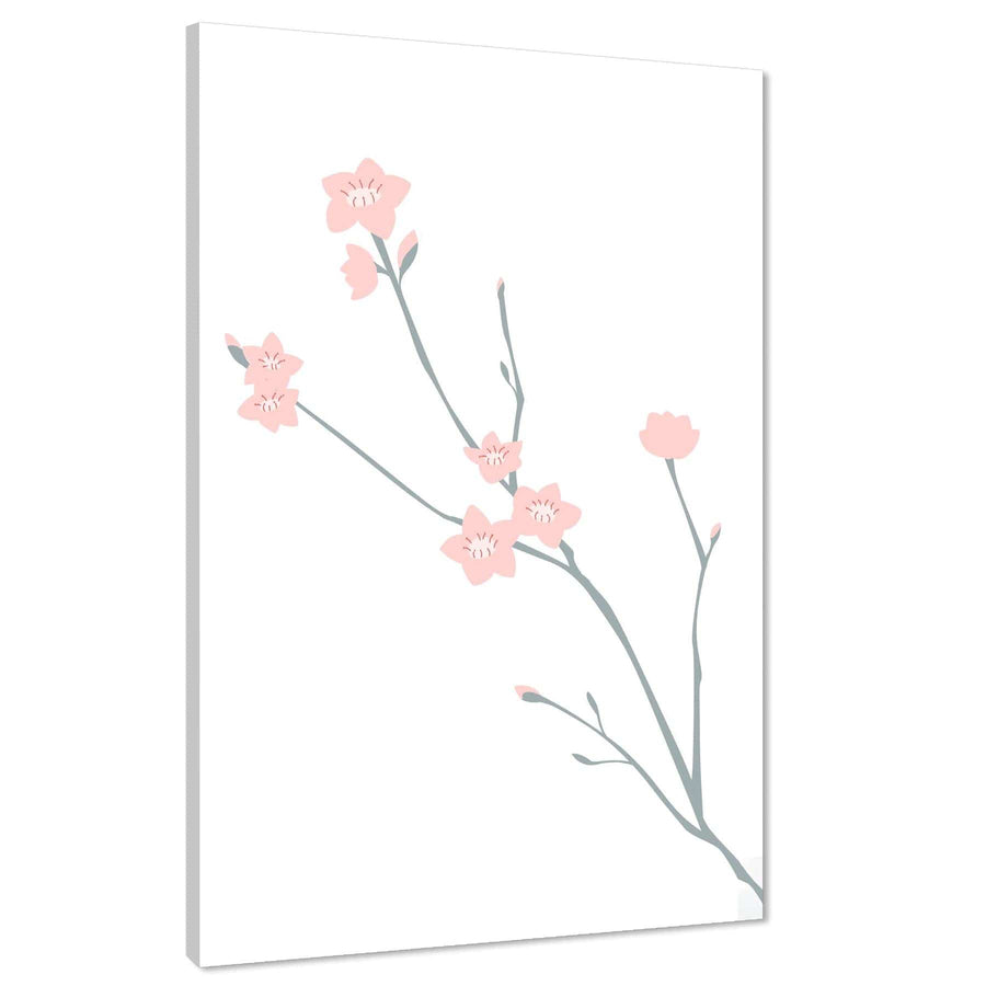Pink Grey Blossom Floral Canvas Wall Art Print