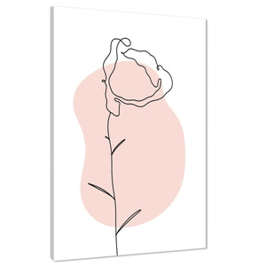 Pink Black Floral Line Drawing Floral Canvas Wall Art Picture