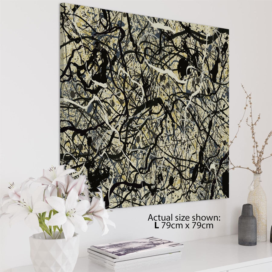 Abstract Grey Cream Jackson Pollock Inspired Style Splash Painting Canvas Wall Art Picture