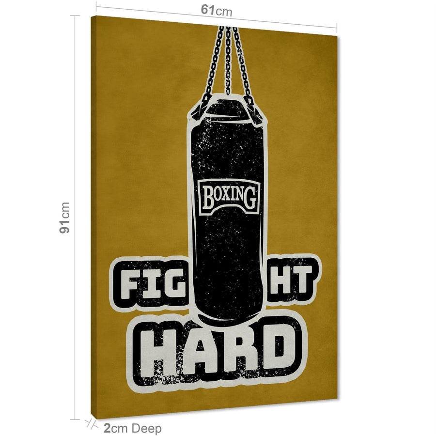 Boxing Punch Bag Canvas Art Pictures Mustard Black and White