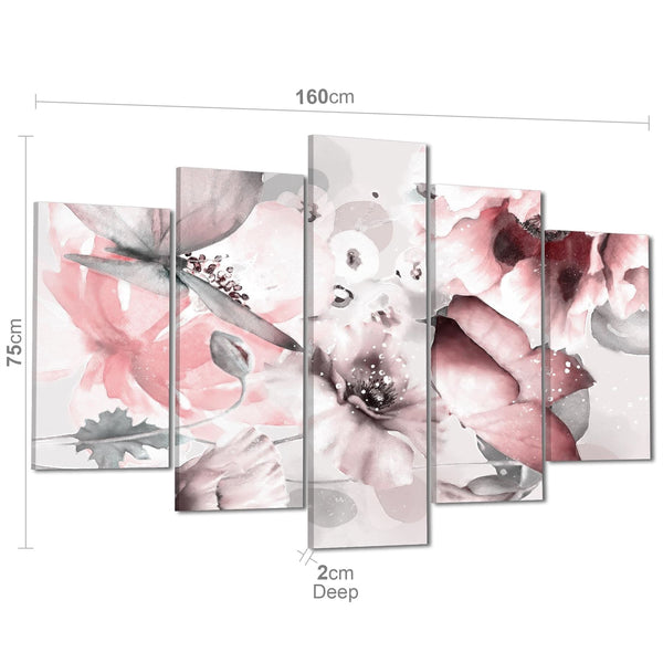 Blush Pink Grey Flowers Floral Framed Art Prints