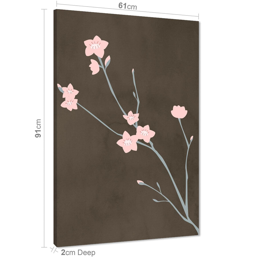 Pink Brown Cherry Blossom Floral Canvas Art Pictures