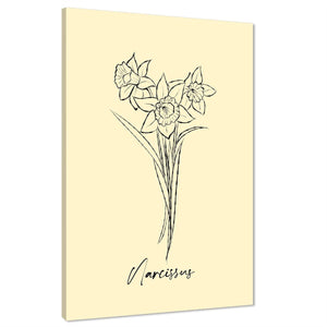 Yellow Black Daffodils Line Drawring Floral Canvas Art Pictures