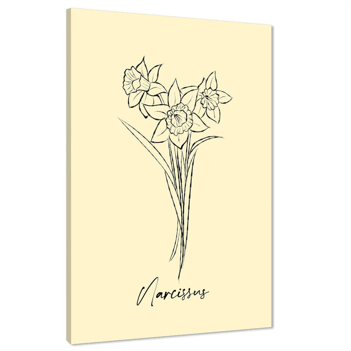 Yellow Black Daffodils Line Drawring Floral Canvas Art Pictures - 1RP1315M