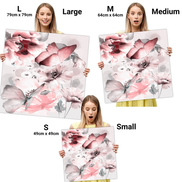 Blush Pink Grey Flowers Floral Framed Art Prints