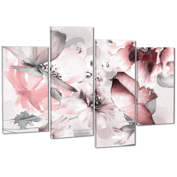 Blush Pink Grey Flowers Floral Framed Art Prints