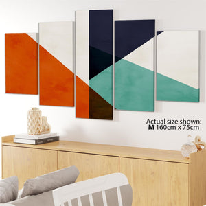 Abstract Burnt Orange Blue Geometric Triangle Design Canvas Art Pictures