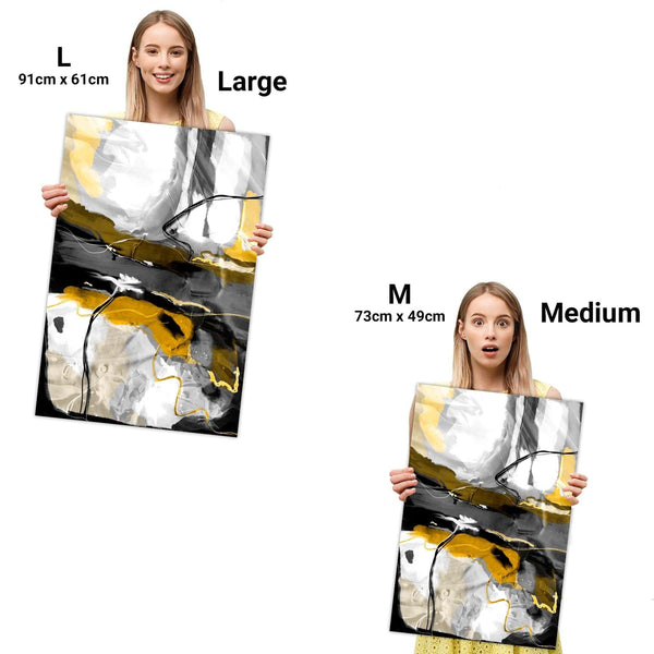 Abstract Mustard Grey Illustration Framed Art Pictures