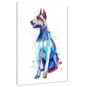 Doberman Pet Dog Watercolour Splash Canvas Art Pictures - Multi Coloured