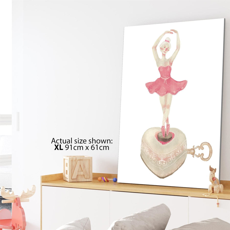 Ballerina Musical Box Childrens - Nursery Canvas Wall Art Picture Pink