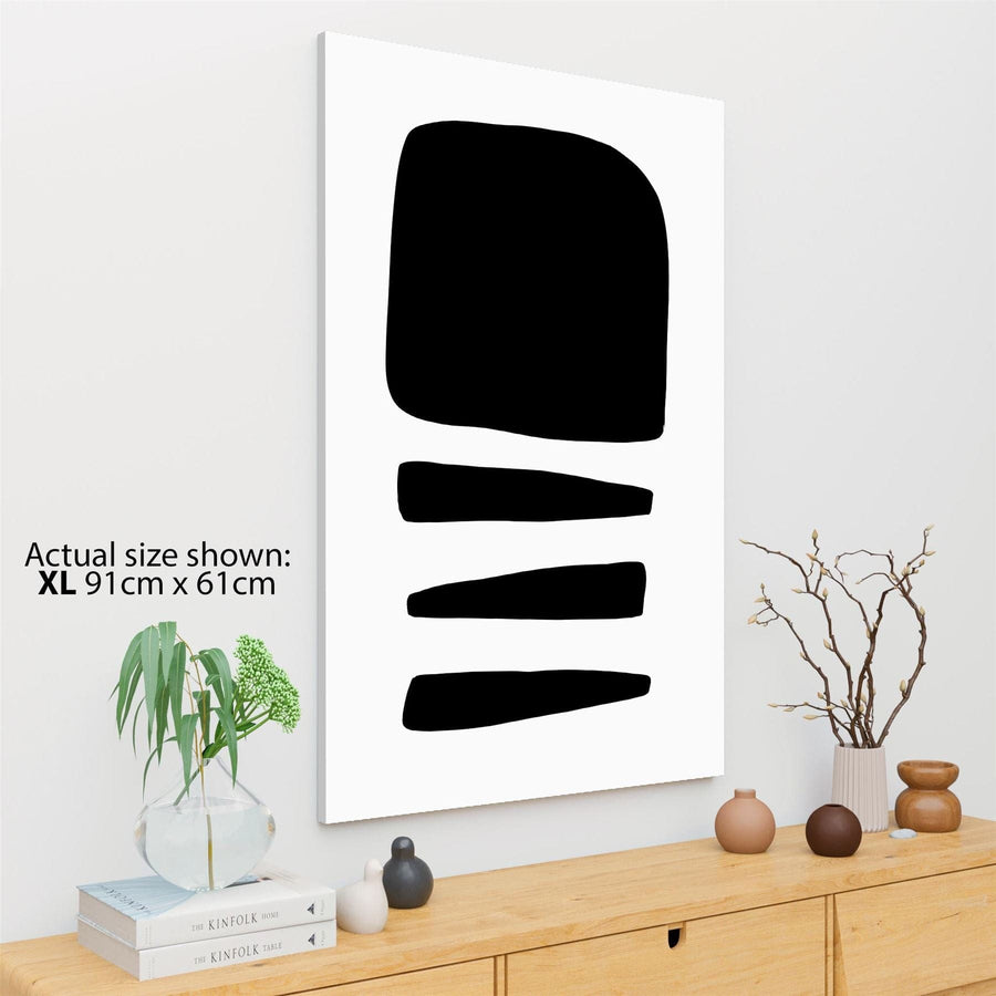 Abstract Black and White Block and Lines Design Canvas Wall Art Print
