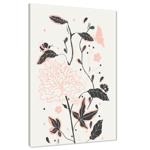 Pink Black Flower Drawing Floral Canvas Art Prints