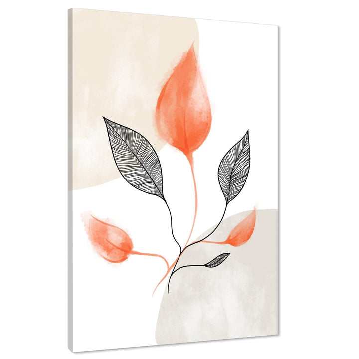 Coral Black Leaves Drawing Floral Canvas Wall Art Print - 1RP1335M