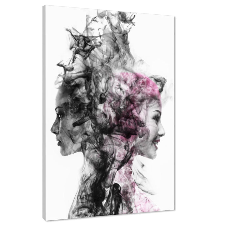 Abstract Black and White Pink Smoking Girl Canvas Wall Art Picture - 1RP696M