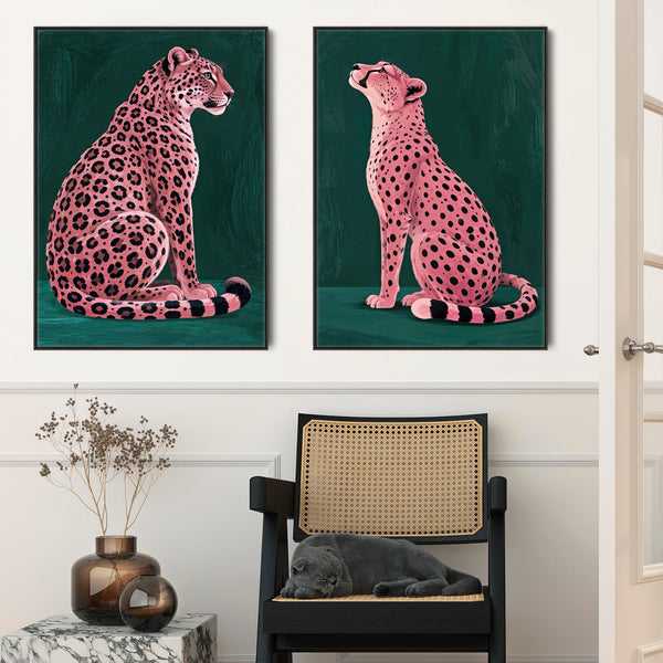Kinship - Pink Green Unique Maximalist Framed Canvas - Set of 2