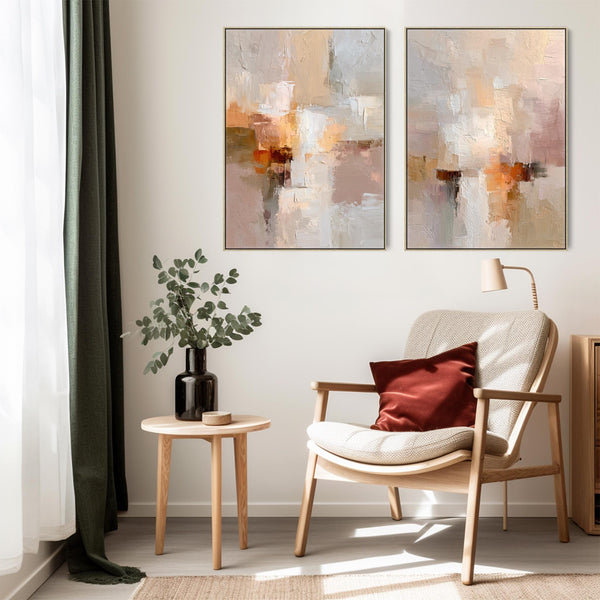 Blush Pink Abstract Framed Artwork - Neutral Horizons