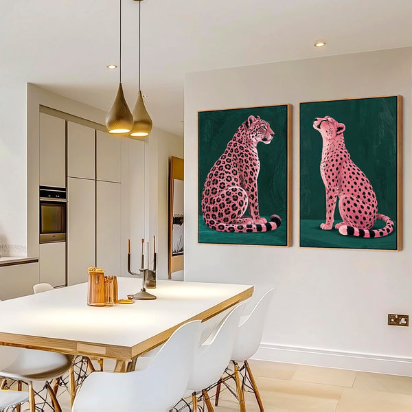 Kinship - Pink Green Unique Maximalist Framed Canvas - Set of 2
