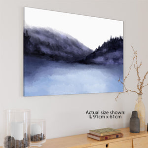 Landscape Canvas Art Pictures Blue Watercolour Mountains and Trees