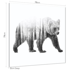 Grizzly Bear Canvas Wall Art Print - Black and White Grey