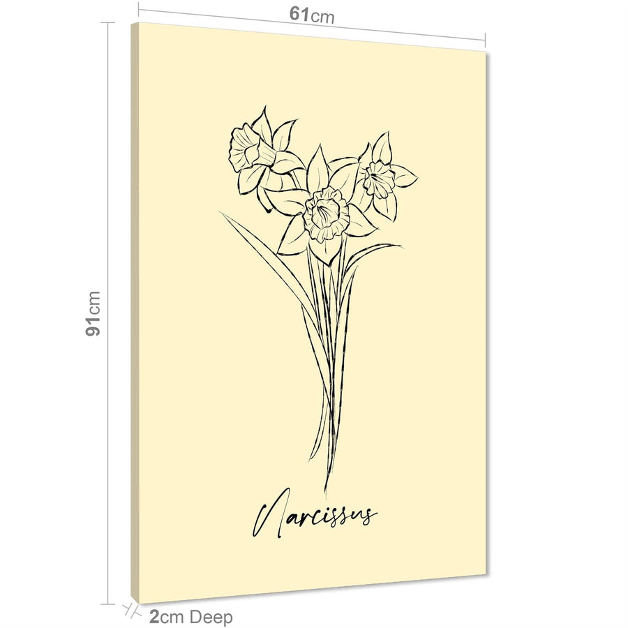 Yellow Black Daffodils Line Drawring Floral Canvas Art Pictures