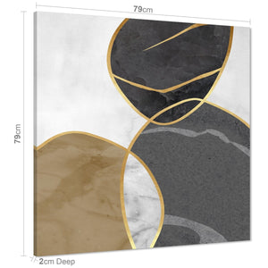 Abstract Grey Gold Stones Design Canvas Wall Art Print