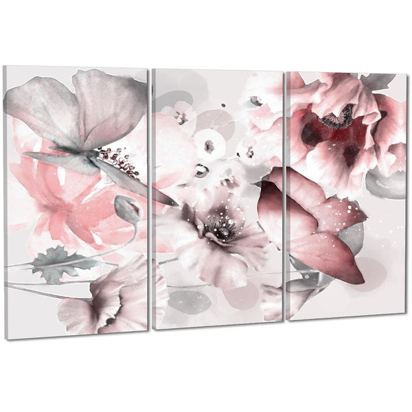 Blush Pink Grey Flowers Floral Framed Art Prints