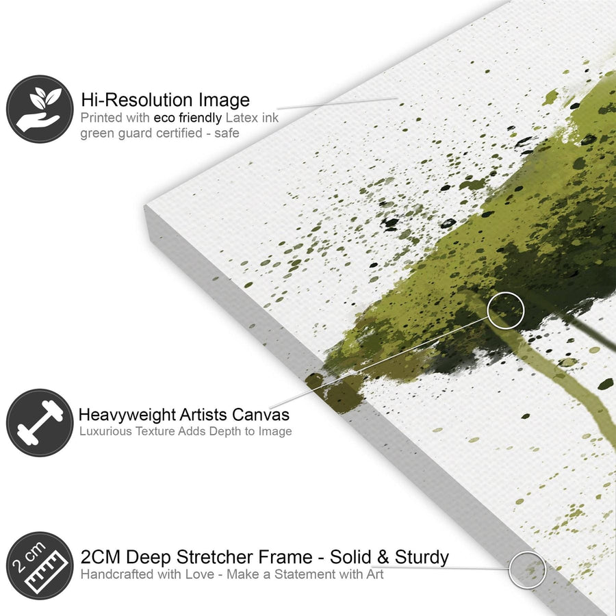 Watercolour Brushstrokes Trees Canvas Art Pictures Green Brown