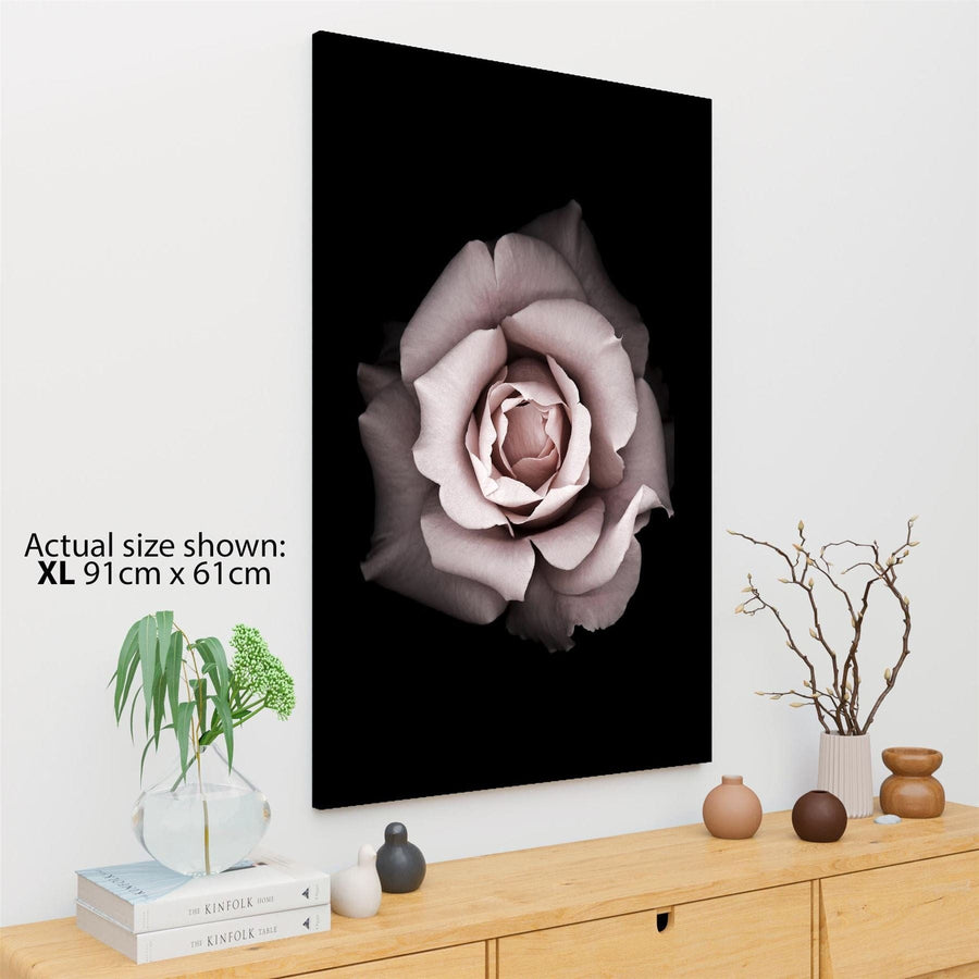Blush Pink Grey Rose Floral Framed Wall Art Print