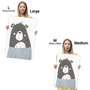 Bear Childrens - Nursery Canvas Wall Art Picture Grey