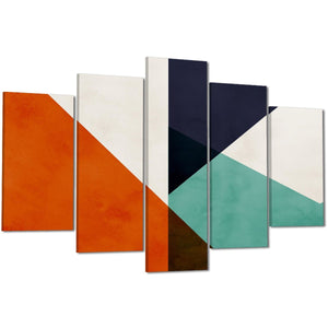Abstract Burnt Orange Blue Geometric Triangle Design Canvas Art Pictures