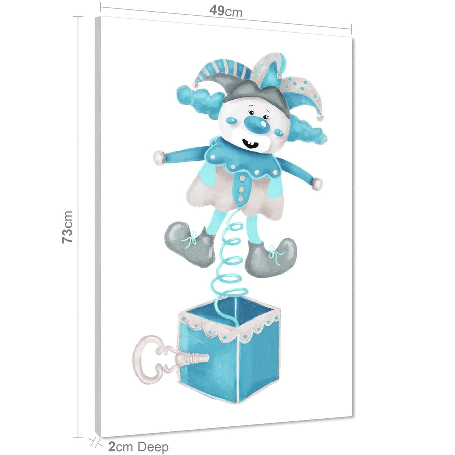 Jack In A Box Childrens - Nursery Canvas Art Pictures Teal Grey