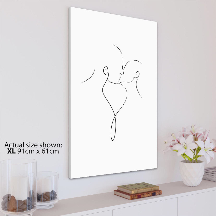 Black and White Figurative Couple Kissing Line Drawing Canvas Art Prints