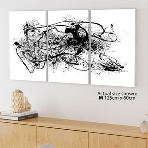 Abstract Black White Jackson Pollock Inspired Style Canvas Wall Art Print