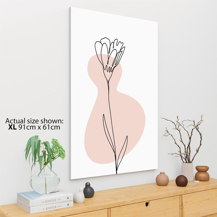 Pink Black Floral Line Drawing Floral Canvas Art Pictures