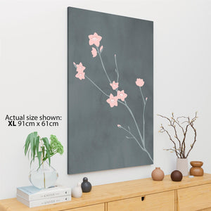 Pink Grey Blossom Floral Canvas Wall Art Print