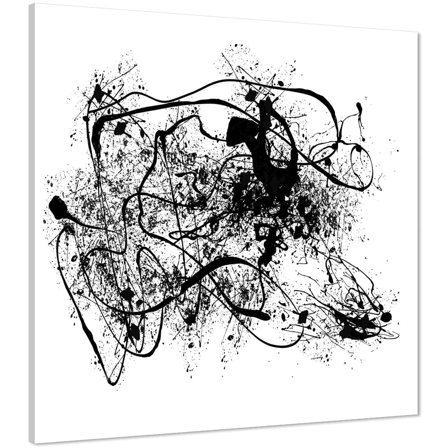 Abstract Black White Jackson Pollock Inspired Style Canvas Wall Art Print