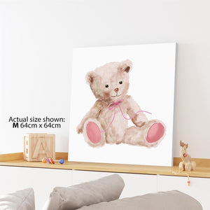 Teddy Bear Childrens - Nursery Canvas Wall Art Picture Pink Brown