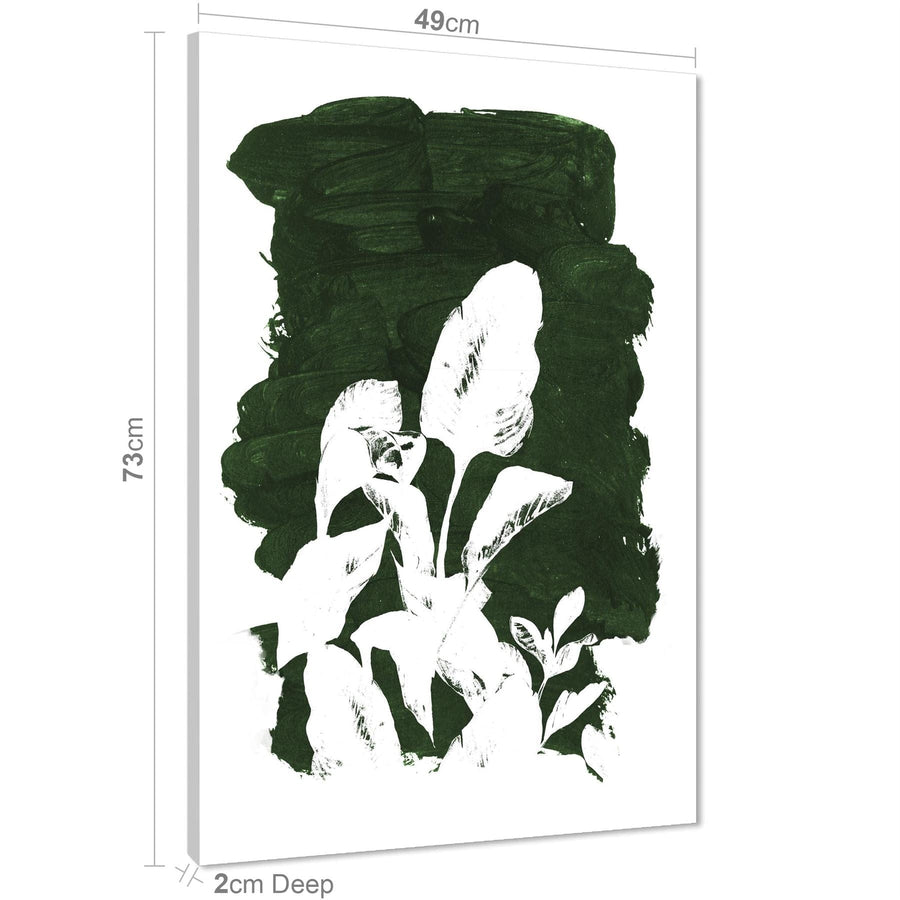 Green White Leaves Outline Floral Canvas Wall Art Picture