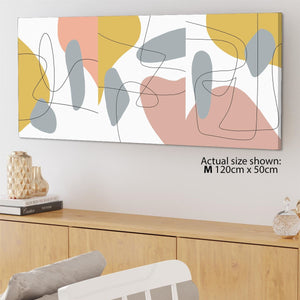 Abstract Pink Grey Mustard Yellow Graphic Canvas Art Pictures