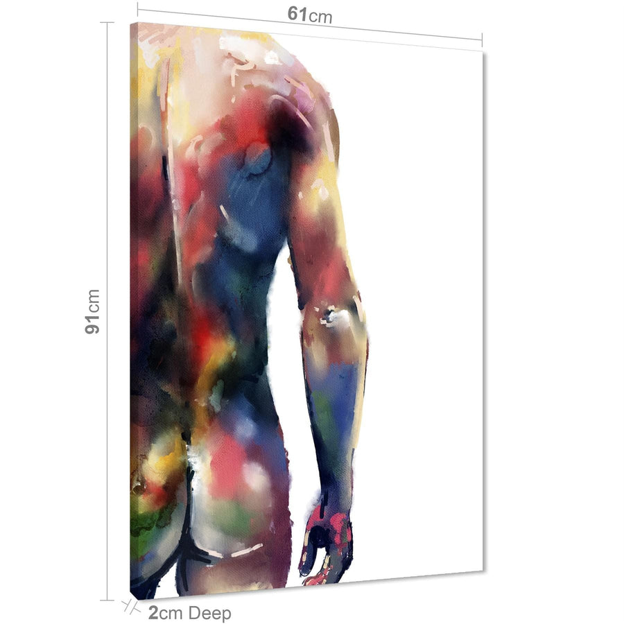 Multi Coloured Figurative Nude Male Drawing Canvas Wall Art Picture