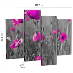 Large Pink Flowers Floral Black White Canvas Wall Art Pictures - 4137 - 127.5x67.5cm