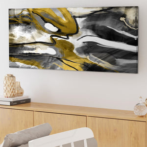 Abstract Black Yellow Illustration Framed Wall Art Picture