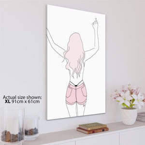 Pink Figurative Girl in Jeans Shorts Line Drawing Canvas Art Pictures