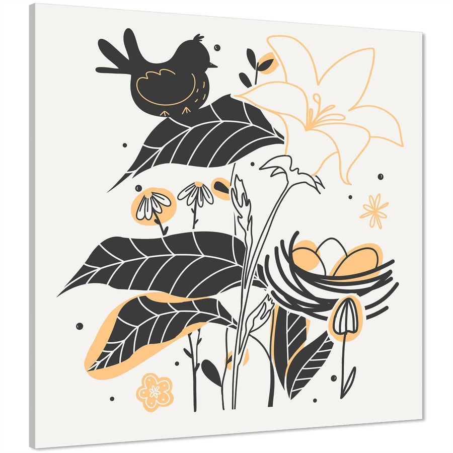 Yellow Black Flower Drawing Floral Canvas Art Pictures